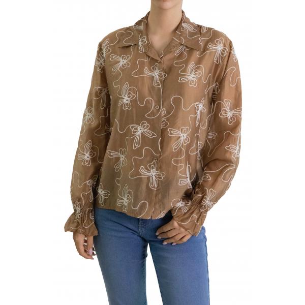 Camicia con colletto e bottoni con ricami